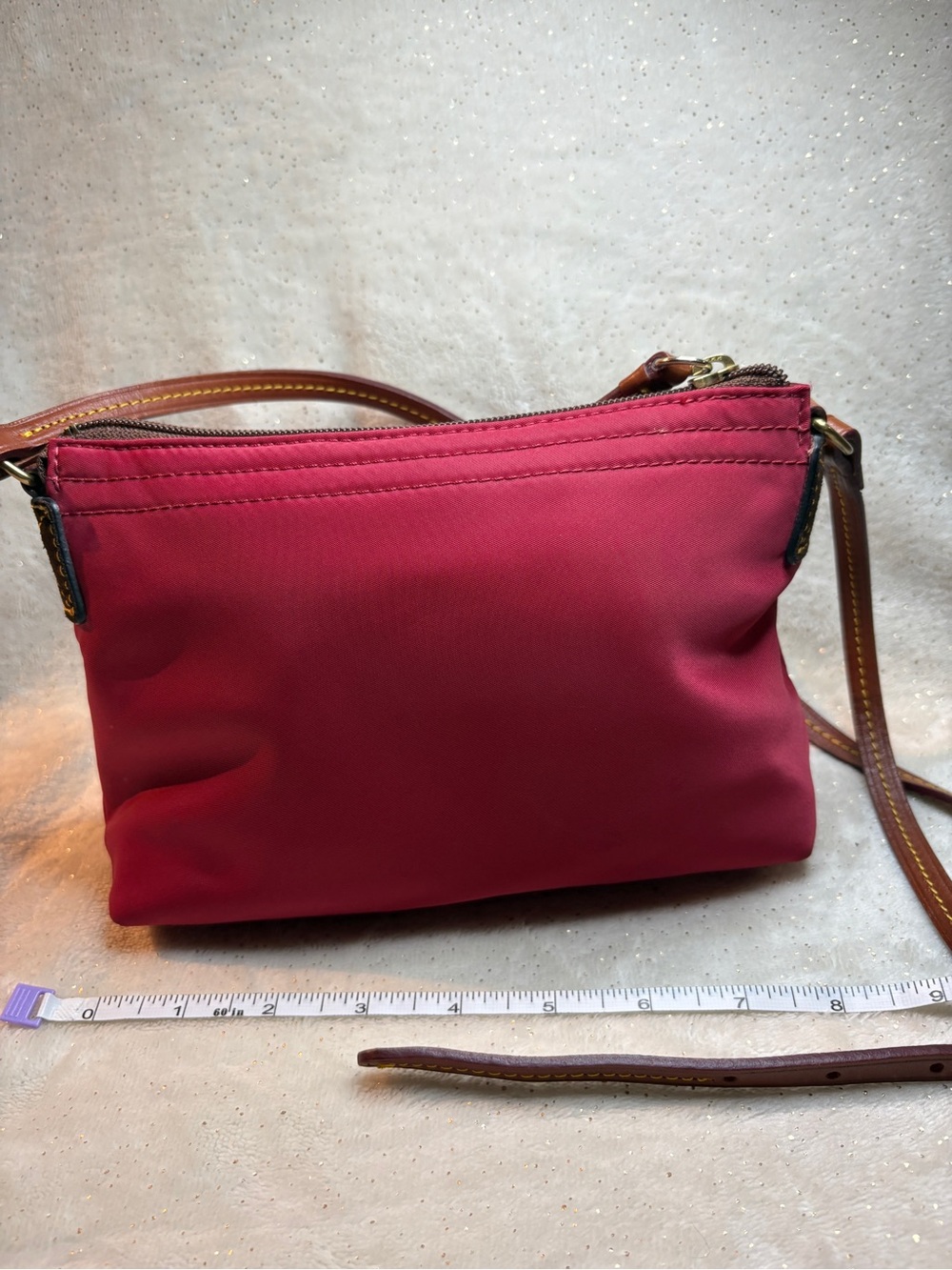 Dooney & Bourke Red Nylon Crossbody Bag Leather Strap Duck Logo - Picture 10 of 16